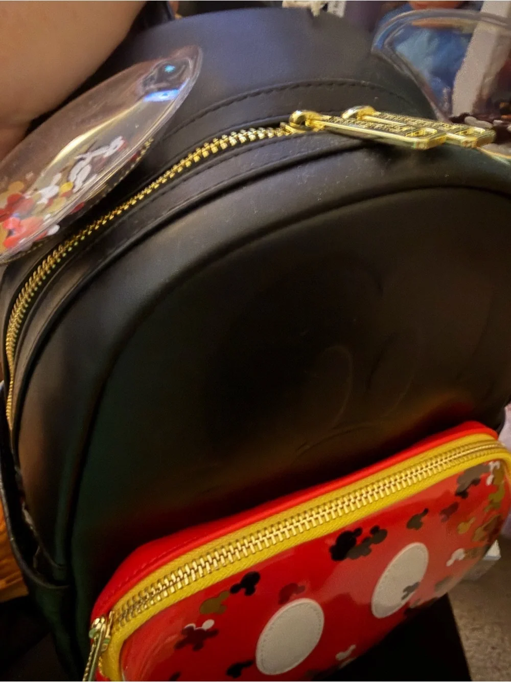 Loungefly Black Backpack with Red Front Pocket and Yellow Trim